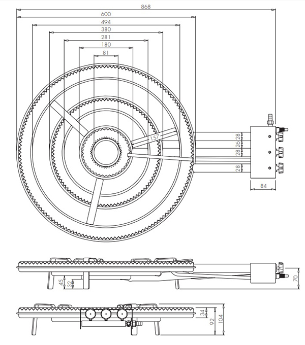 Schéma dimensions techniques - Modèle 60 cm